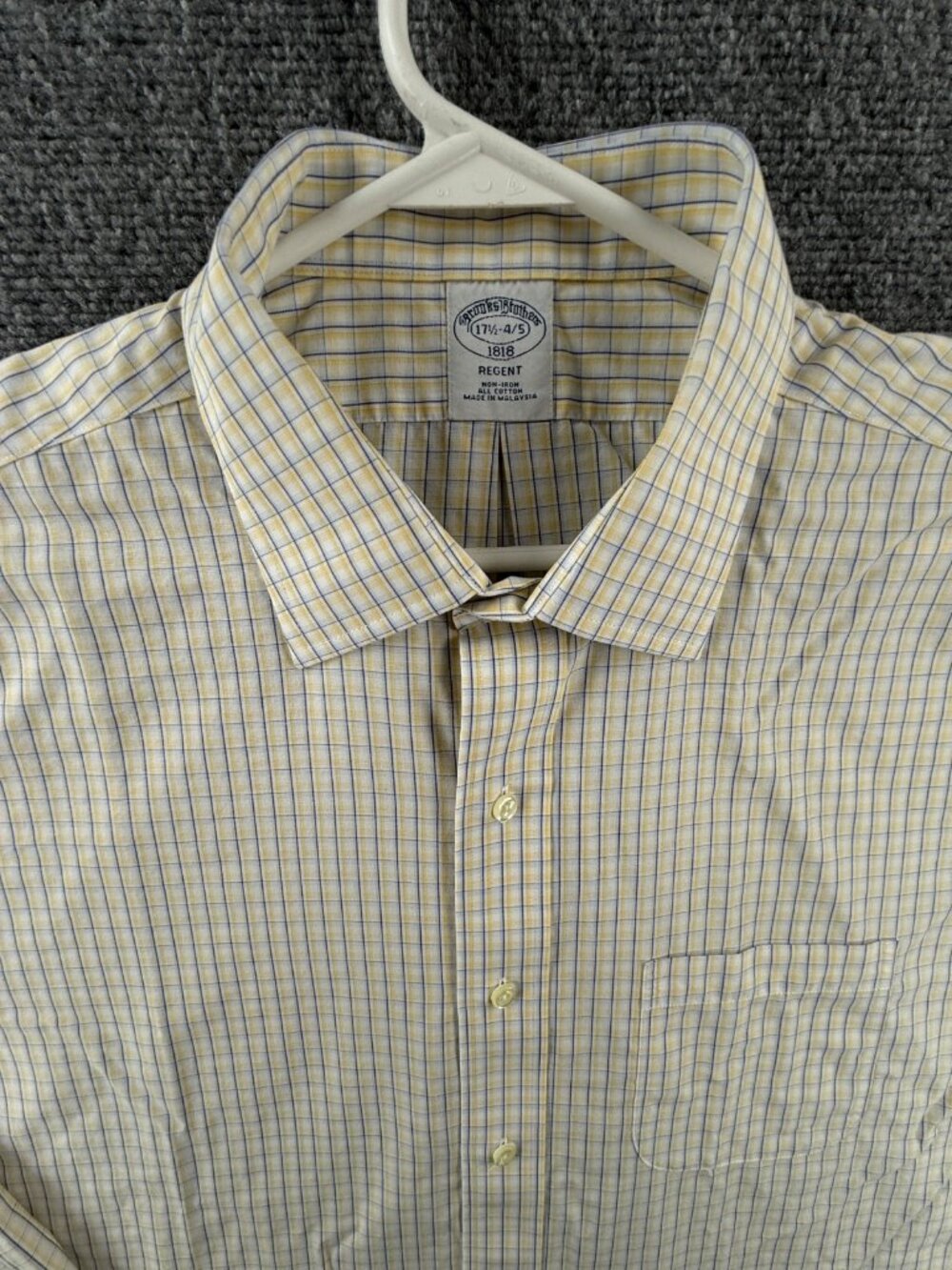Brooks Brothers All Cotton Regent 17.5 4/5 Check Non-Iron Yellow Long Sleeve